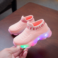 BIYATE enfants baskets enfants bébé filles garçons lettre maille LED chaussettes Sport course baskets chaussures chaussures lumineuses