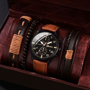 High-End Men's Quartz Wristwatch Fashionable Versatile Bracelet <b>Clock</b> Set Business Gift - Product Image 1