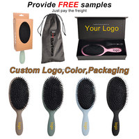 Brosse à cheveux en poils de sanglier avec logo personnalisé pour perruques et extensions capillaires |   Brosse démêlante pour cheveux humides et secs avec coffret cadeau