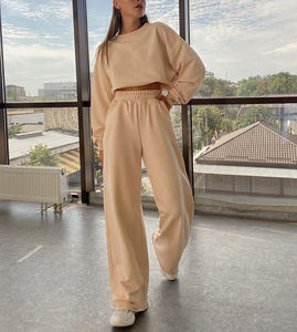 Lancai couleur unie coton biologique tissu 2 pièces haut court ensemble de jogging <span class=keywords><strong>2021</strong></span> casual deux pièces ensemble de vêtements de détente ensembles de vêtements de salon femmes - Product Image 6