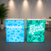 Table pliante entièrement personnalisable en tissu extensible 200g, portable, réutilisable, promotionnelle, avec éclairage LED intégré, pour comptoir d'exposition