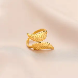 Türük Srui takı fabrika 18K altın kaplama paslanmaz çelikhane yaprak yüzük tasarımları yüzük mücevherat rahat partileri takı