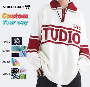 Suéter a rayas de punto Jacquard personalizado, Jersey de punto de gran tamaño para hombre, cuello Polo para hombre, suéter de lana y Cachemira - Product Image 1