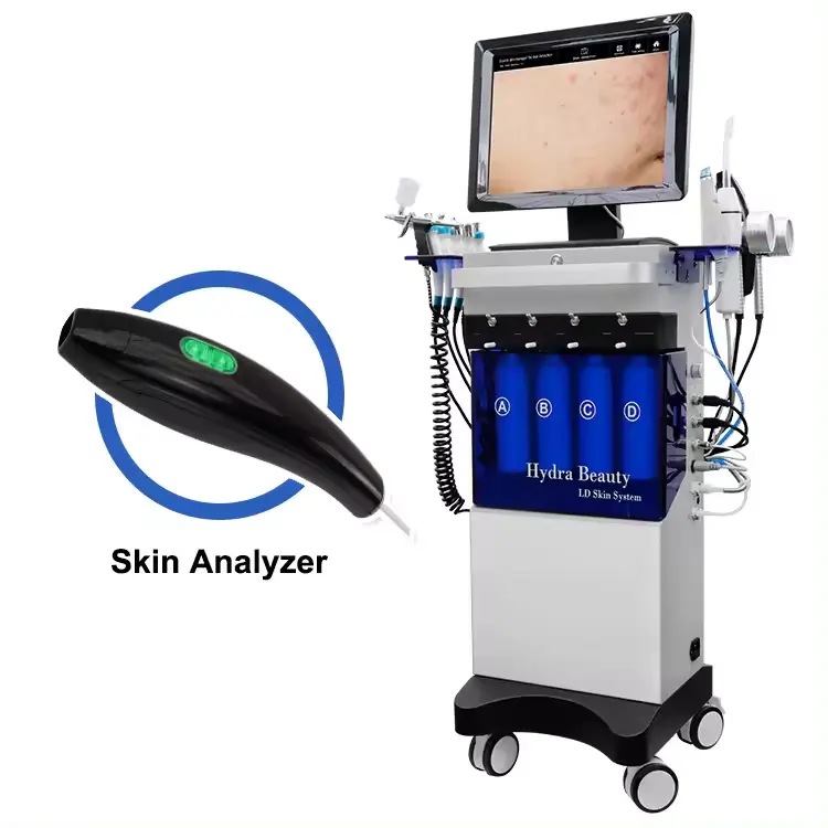 Máquina facial 10 en 1 de alta calidad con analizador de piel, máquina de hidrodermoabrasión con sistema de belleza Hydra para la piel