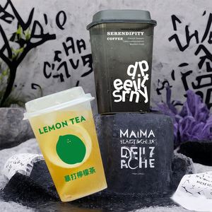 Custom LogoCustom Transparent Gray Black Square PP Single Wall Cold <b>Drink</b> <b>Cups</b> 650ml for Coffee & Beverage - Product Image 2