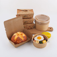 Boîte à emporter biodégradable en kraft, conteneur pour soupe, emballage pour bols, jetable avec couvercle, brun, pour aliments, bol à salade en papier