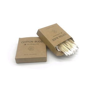 Biodegradable bamboo cotton ear swab makeup remove eye lash lipstick cotton swab in paper box - Product Image 4