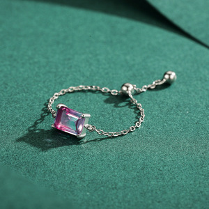 S925 <b>Silver</b> <b>Emerald</b> Cut Crystal Prong Setting Minimalist Gemstone Everyday Wear Gradient Color Rectangular Stone <b>Ring</b> - Product Image 5