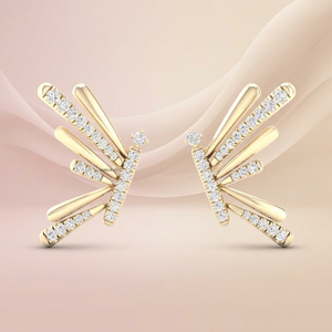 Pendientes de Oreja con Diamantes Cultivados en Laboratorio de Corte Redondo en Forma de Abanico, en Oro de 10K, 14K, 18K, Plata 925, 935, Joyería Fina - Product Image 1