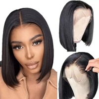 Perruque Courte Bob en Cheveux Humains Remy Pré-Pluckée avec Dentelle Transparente, Mèches Châtain Clair, Ondulations Naturelles pour Femmes