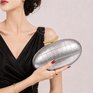 Latest Women's Luxury Fashion <b>Clutch</b> Bag with Chains <b>Silver</b> Metallic PU Material for Senior Dinner Party Evening Handbags - Product Image 1