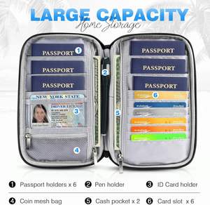 Porte-passeport familial, organiseur de documents de voyage RFID, portefeuille imperméable pour cartes, cartes d'embarquement, billets avec fermeture éclair - Product Image 3