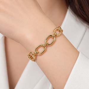 Pulsera de Eslabones Ovalados Abiertos de Acero Inoxidable con Baño de Oro de 14K y Variaciones en Tonos Dorado y Plateado - Product Image 5