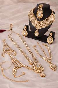 <b>Gold</b> Plated Antique Bridal Jewelry <b>Set</b>: Traditional Designer Ethnic <b>Necklace</b> <b>Earrings</b> & Maang Tikka for Women <b>and</b> Girls - Product Image 3