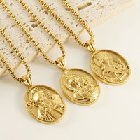 Collier religieux en acier inoxydable 316L PVD plaqué or 14 carats avec pendentif Vierge Marie et chaîne à perles pour femmes et hommes