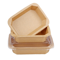 Boîte à emporter en papier kraft durable de haute qualité avec couvercle transparent 400/500/650/750/1000/1200ML Plateau carré en papier