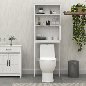 Scaffale a 2 livelli sopra il WC con ante, mobiletto salvaspazio in legno per il bagno, per l'area WC - Product Image 6