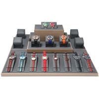 Support d'affichage de montre en cuir gris de luxe DIGU, plateau personnalisé, ensemble de coussinets pour montre, support d'affichage de montre pour comptoir de magasin
