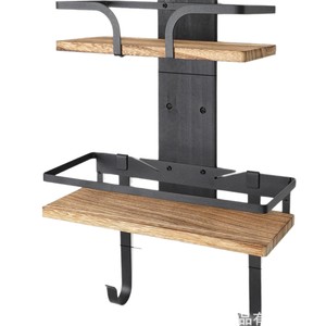 Wall Mounted Ironing Board Holder Wooden <b>Shelf</b> With Iron <b>Hook</b> Organizer Rack For Laundry Room Storage Punch Free Installation - Product Image 5
