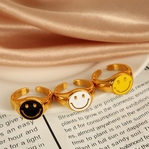 Smiley Face Gold Plated Open <b>Ring</b> Unisex Fashion Jewelry Gift - Product Image 2