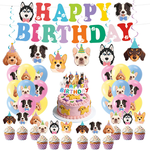 Großhandel Welpen-Party-Set Pappteller Becher Servietten Tischdecke Happy Birthday Banner Tortendekoration Ballon für Haustier-Party-Deko - Product Image 4