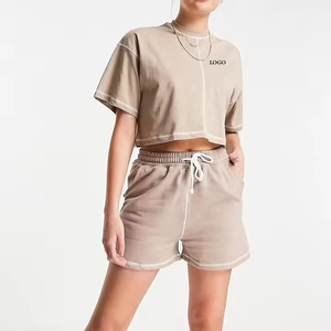 Women's Gray <b>2</b> <b>Piece</b> Shorts Set With Lip Print Crew Neck T-Shirt And Drawstring Shorts Casual Spring <b>Summer</b> <b>Outfit</b> - Product Image 4