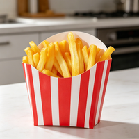 Boîte à frites personnalisée avec logo, en papier, haut et bas, luxe, deux pièces, rayée, jetable, pour emballage de restauration rapide