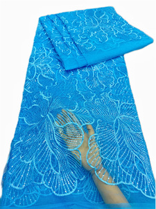 Venta al por mayor de encaje de lentejuelas con purpurina <span class=keywords><strong>bordado</strong></span> de flores <span class=keywords><strong>tela</strong></span> teñida de malla diseño simple mujeres vestido de boda vestido de fiesta trajes de escenario - Product Image 5