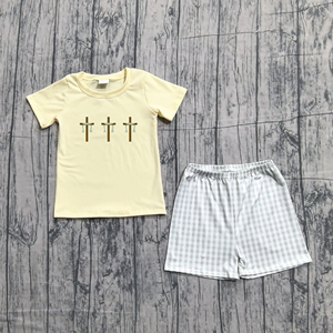 Ensembles 2 pièces décontractés en coton et élasthanne imprimés pour garçons, thème Pâques « Il est ressuscité », vente en gros, prêts à expédier - Product Image 3