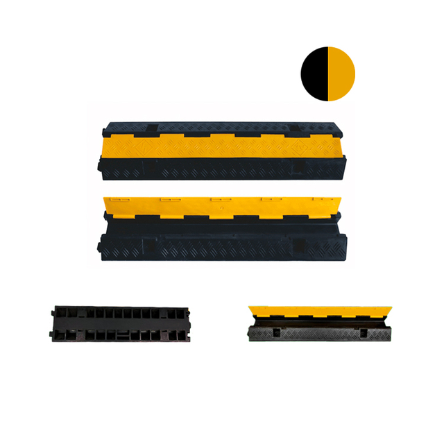 High-Visibility 1000x260x70mm 1-Channel Rubber Cable Protector Durable Speed Bump for Industrial Zones and Outdoor Wiring