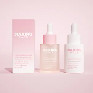 Custom Cosmetische Verpakking 30Ml 60Ml Roze Amber Kleur Luxe Frosted Etherische Olie Glazen Serum Druppelflesje Met Papier buis