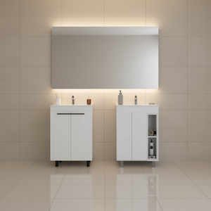 Ensemble de meubles-lavabos de salle de bain blancs 2 pièces, 32-34 pouces, rectangulaires, sur pieds, style élégant, finition peinte en MDF, portes à fermeture douce - Product Image 2