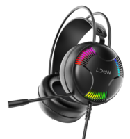 Casque de jeu filaire supra-auriculaire LDON 523 avec microphone, éclairage RGB, en métal et cuir, son surround audiophile AAC pour PC, PS4/5, Switch