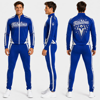 Ensemble de survêtement de cheerleading pour hommes Elite, bleu royal, avec strass, veste à fermeture éclair intégrale et pantalon, tenue d'équipe universitaire