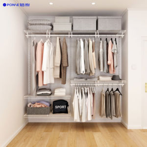 Wall-Mounted Metal 5-Layer Closet Organizer <strong>Adjustable</strong> <strong>Shelving</strong> Wardrobe White Black Finish 75kg/m Load Capacity for Bedroom - Product Image 2
