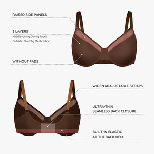All'ingrosso taglie forti <span class=keywords><strong>con</strong></span> <span class=keywords><strong>ferretto</strong></span> profondo coppetta invisibile in pelle posteriore in maglia grassa traspirante a copertura completa Push up reggiseno minimizzatore da donna - Product Image 3