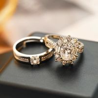 Anello di Fidanzamento a Forma di Uovo di Colomba con Zircone Simulato, Placcato Oro, Taglia Regolabile per Donne, Accessorio per Cerimonie