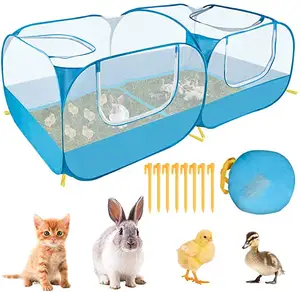 Portable Large Chicken Run Coop with Breathable Transparent Mesh Walls Foldable No Bottom Pet Cage Tent