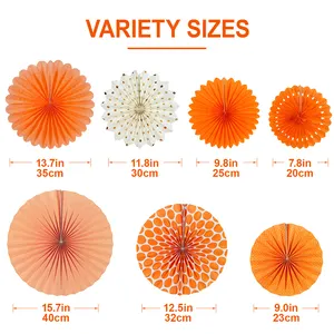 Wholesale 7 PCS Orange Birthday Wedding Thanksgiving Party Supplies Tissue Paper Fan Hanging Paper Fans Party Decoration