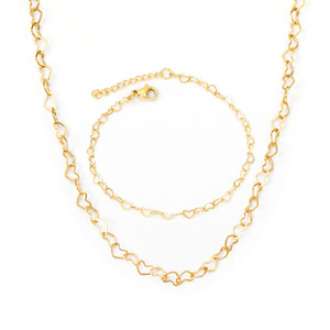 Stainless Steel Heart Chain Necklace <b>Bracelet</b> <b>Set</b> For Women Fashion Jewelry Gift - Product Image 2