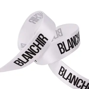 Customized 16mm White Gift Polyester Ribbon With Logo Printed Black Custom Satin Ribbon For Gift Wrapping