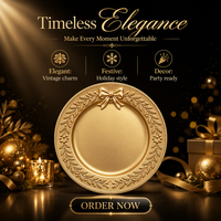Assiette de présentation dorée classique Woju de 13 pouces, en plastique électroplaqué, avec bordure à nœud de Noël, pour la décoration de table de banquet