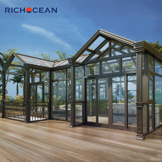 RICHOCEAN Modern Windproof Prefab Glass House Aluminum Laminated Tempered Glass Free Standing Sunrooms