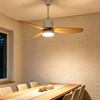 Ventilateur de plafond blanc ODM/OEM de 46 pouces avec lumière, 3 pales, design imitation bois, moteur à fréquence variable 6 vitesses, LED dimmable