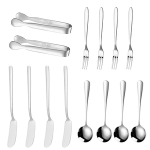 Juego de 14 Piezas de Cuchillos para Queso y Untar Mantequilla de Acero Inoxidable, Cuchillo para Mantequilla, Pinza para Hielo, Cuchara para Café, Pinza para Cubos de Azúcar - Product Image 5