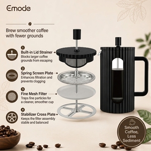 Cafetera <span class=keywords><strong>Francesa</strong></span> de Vidrio de Borosilicato de Alta Calidad con Filtro de 3 Capas, Diseño Acanalado, Fácil de Limpiar, con Juego de Tazas de Vidrio - Product Image 6