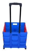 Carrito de Compras Plegable de Plástico Personalizable al por Mayor, con Ruedas de 35 kg, Capacidad de 45 L, Color Azul, para Supermercado