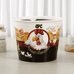 Cubo de papel personalizado para freír pollo, contenedor Popular con tapa de papel