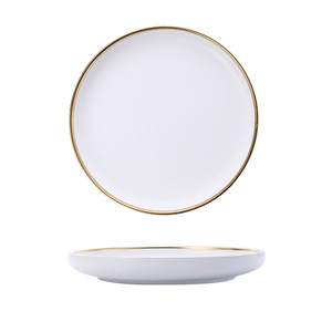 Service de table en céramique de luxe avec incrustations dorées, assiettes à salade, vaisselle pour dîner, bols pour mariage, restaurant - Product Image 5