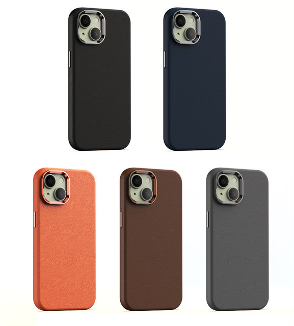 Leather Phone Case for iPhone 15 Pro Max 14 Pro Design Case for Phone with Aluminum Camera Protection